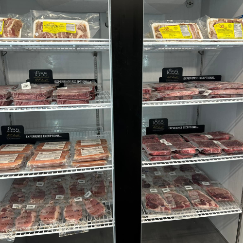 Inside Hamilton Farm & Ranches convenience meat fridge overview
