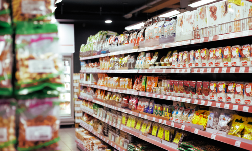 The shelves of a convenience store 