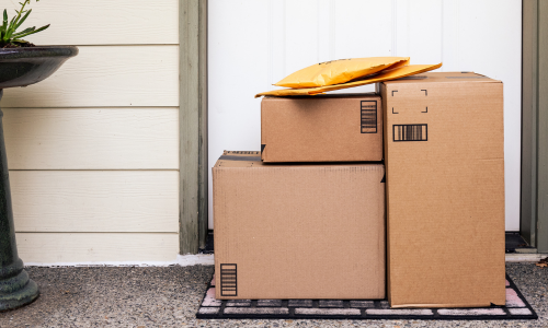 Boxes delivered at a doorstep